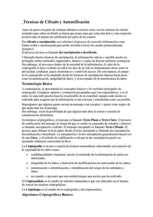 Tecnicas De Cifrado Y Autentificacion