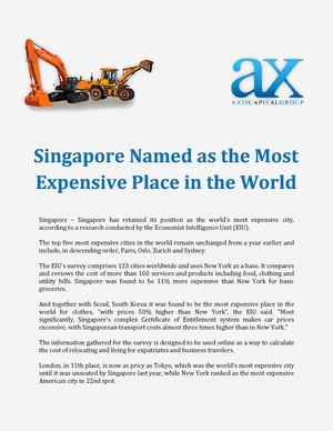 Singapore Named as the Most Expensive Place in the World