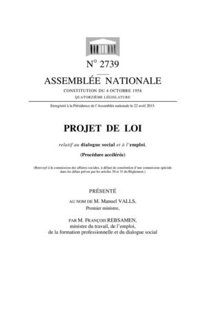 Projet De Loi Modernisation Du Dialogue Social Et De Emploi