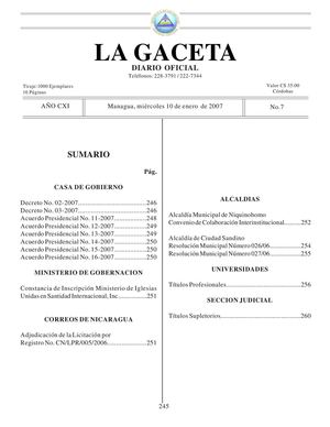 Gaceta No 7 De Fecha 10 01 07