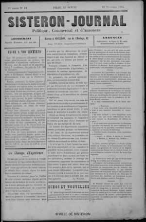 Le Sisteron Journal du 19/12/1885