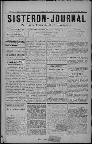 Le Sisteron Journal du 21/01/1888
