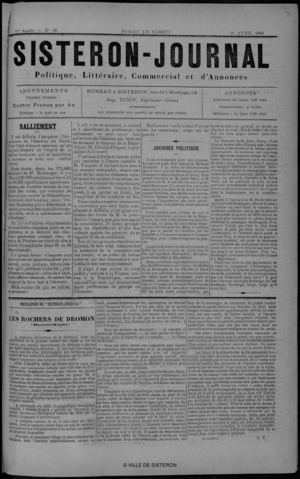 Le Sisteron Journal du 21/04/1888