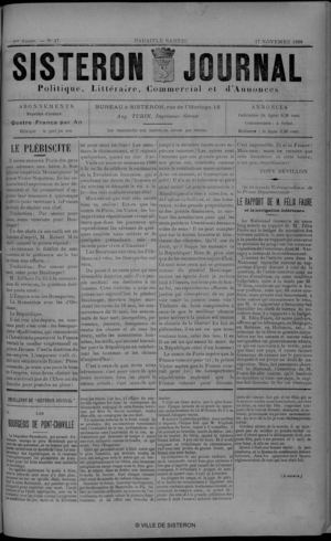 Le Sisteron Journal du 17/11/1888