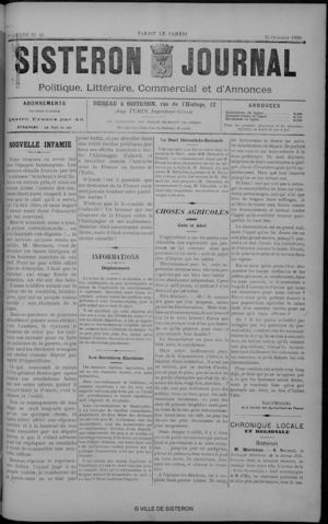 Le Sisteron Journal du 25/10/1890