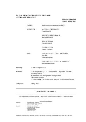 Kim Dotcom & Others v District Court North Shore & United States Of America