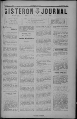 Le Sisteron Journal du 09/11/1895