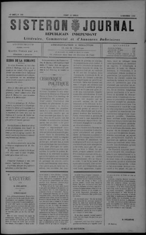 Le Sisteron Journal du 14/11/1903
