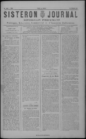 Le Sisteron Journal du 15/02/1913