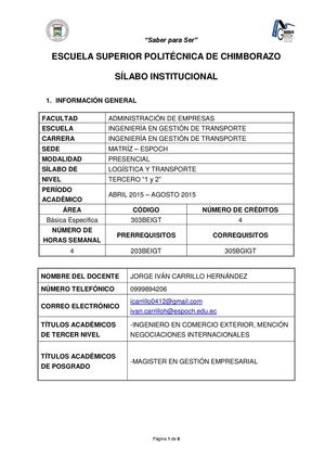 SILABO LOGÍSTICA Y TRANSPORTE