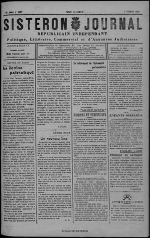 Le Sisteron Journal du 07/02/1920
