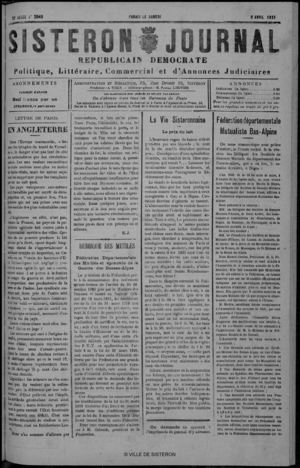 Le Sisteron Journal du 09/04/1921
