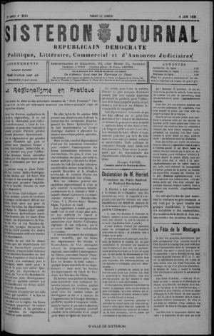 Le Sisteron Journal du 04/06/1921