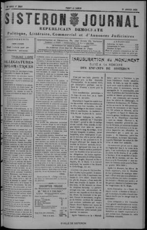 Le Sisteron Journal du 21/01/1922