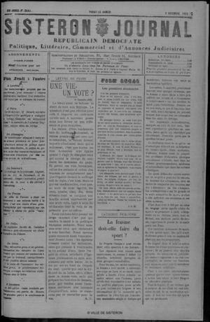 Le Sisteron Journal du 02/12/1922