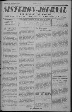 Le Sisteron Journal du 29/10/1927