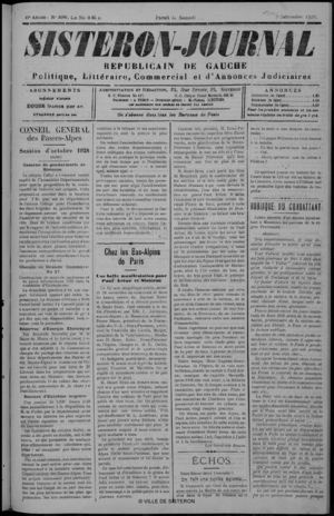 Le Sisteron Journal du 02/12/1928