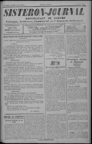 Le Sisteron Journal du 20/04/1929