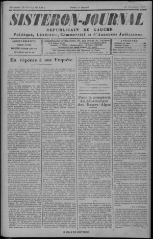 Le Sisteron Journal du 23/11/1929