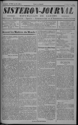Le Sisteron Journal du 05/12/1931