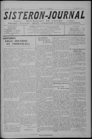 Le Sisteron Journal du 02/09/1933