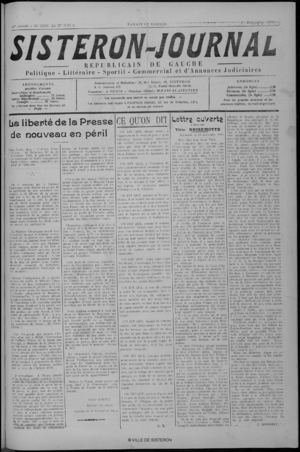 Le Sisteron Journal du 01/12/1934