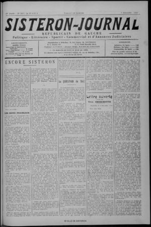 Le Sisteron Journal du 08/12/1934