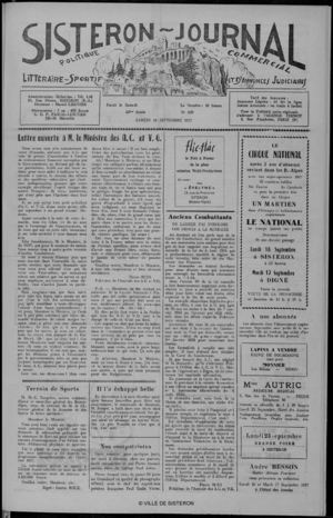Le Sisteron Journal du 14/09/1957