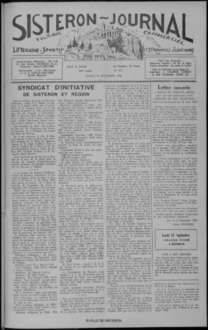 Le Sisteron Journal du 13/09/1958