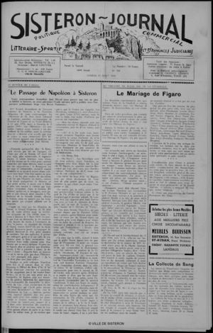 Le Sisteron Journal du 15/08/1959