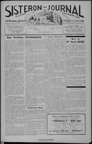 Le Sisteron Journal du 19/09/1959