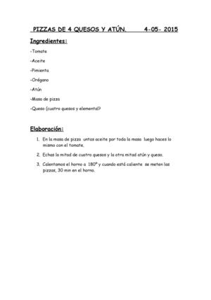 Pizzas De 4 Quesos Y Atún 4 05 2015