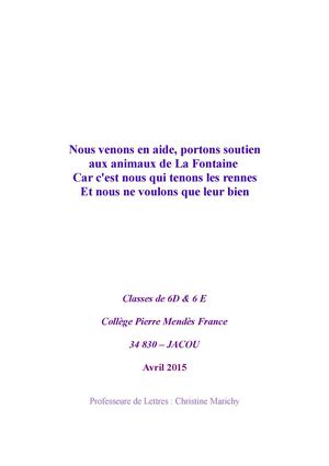 Recueil de contrefables, 6 D & 6 E - 2015