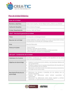 La Célula - Plan de Unidad Didáctica - Programa CREA-TIC