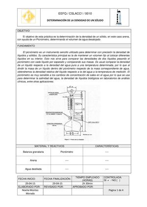 Práctica 10, Determinación De La Densidad De Un Sólido