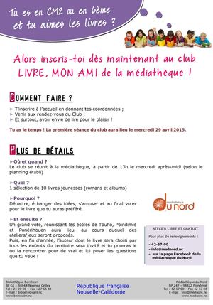 2015 Planning "Livre, mon ami" à la médiathèque du nord