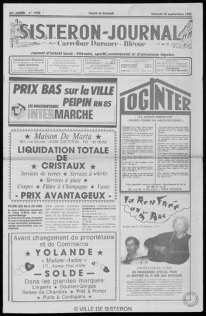 Le Sisteron Journal du 10/09/1983
