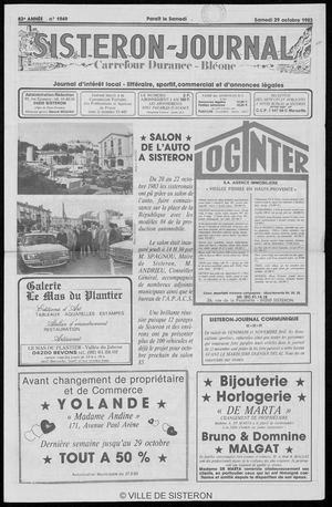 Le Sisteron Journal du 29/10/1983