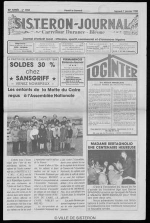 Le Sisteron Journal du 07/01/1984