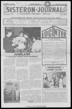 Le Sisteron Journal du 21/04/1984