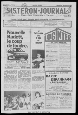 Le Sisteron Journal du 22/09/1984