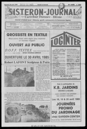 Le Sisteron Journal du 20/04/1985