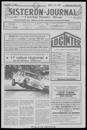 Le Sisteron Journal du 26/10/1985