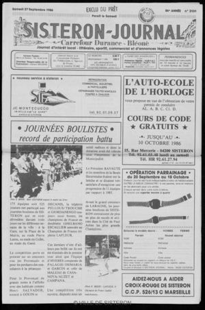 Le Sisteron Journal du 27/09/1986