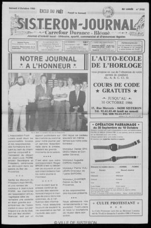 Le Sisteron Journal du 04/10/1986