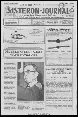 Le Sisteron Journal du 11/10/1986