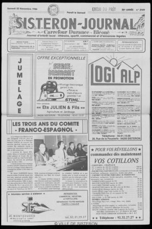 Le Sisteron Journal du 22/11/1986