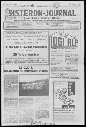 Le Sisteron Journal du 11/04/1987