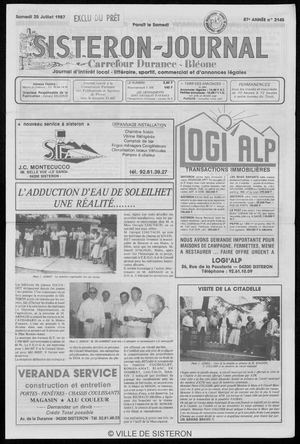 Le Sisteron Journal du 25/07/1987