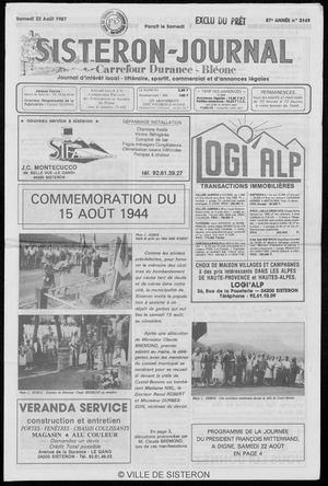 Le Sisteron Journal du 22/08/1987